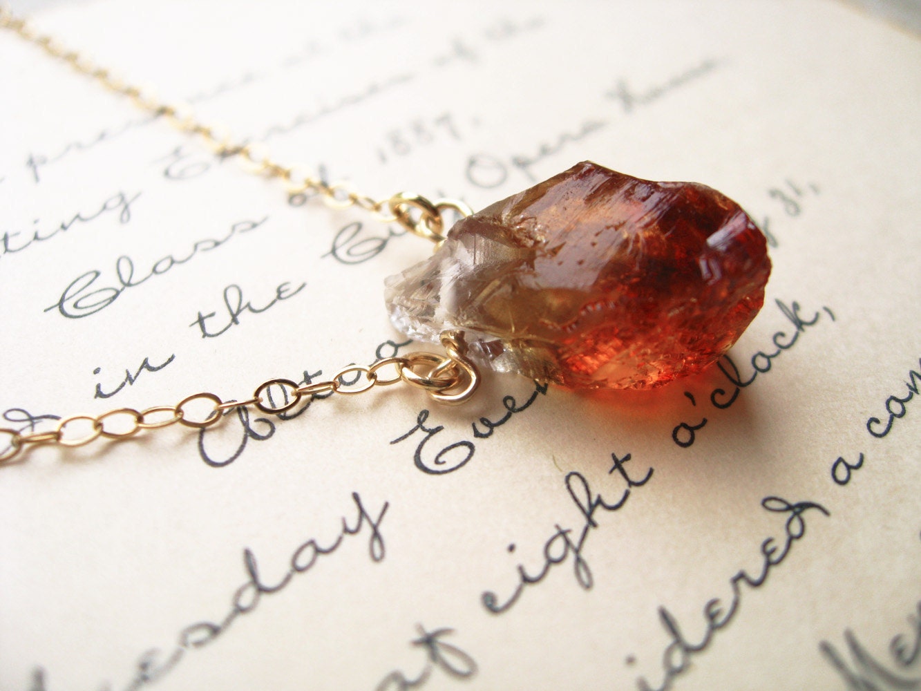 viking princess. necklace. (rich amber. citrine quartz rock. nugget gemstone. 14k gold. wire wrapped.)