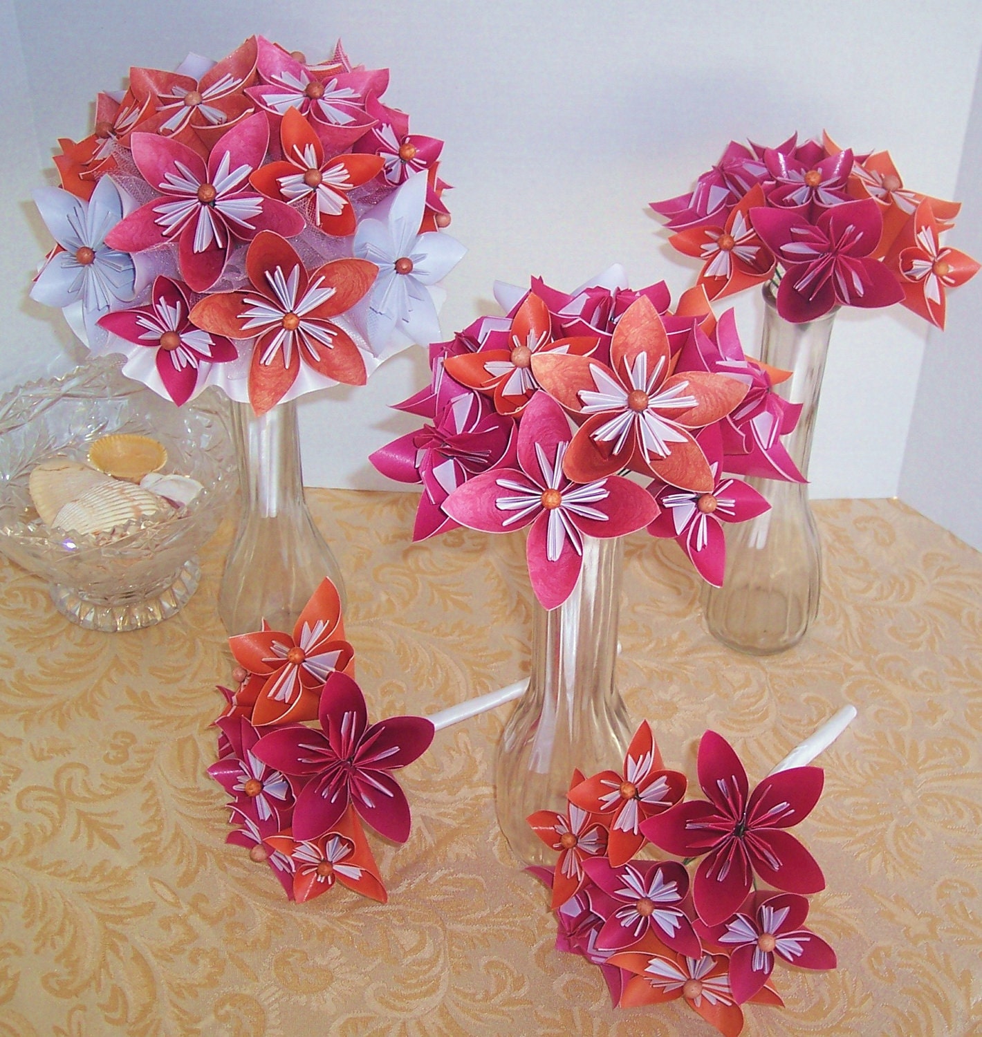 Wedding bouquet set, paper flowers