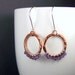 Amethyst Earrings Hammered Copper Rustic Jewelry Puple Gemstone Hoops Bohemian Earrings Gypsy  Fashion