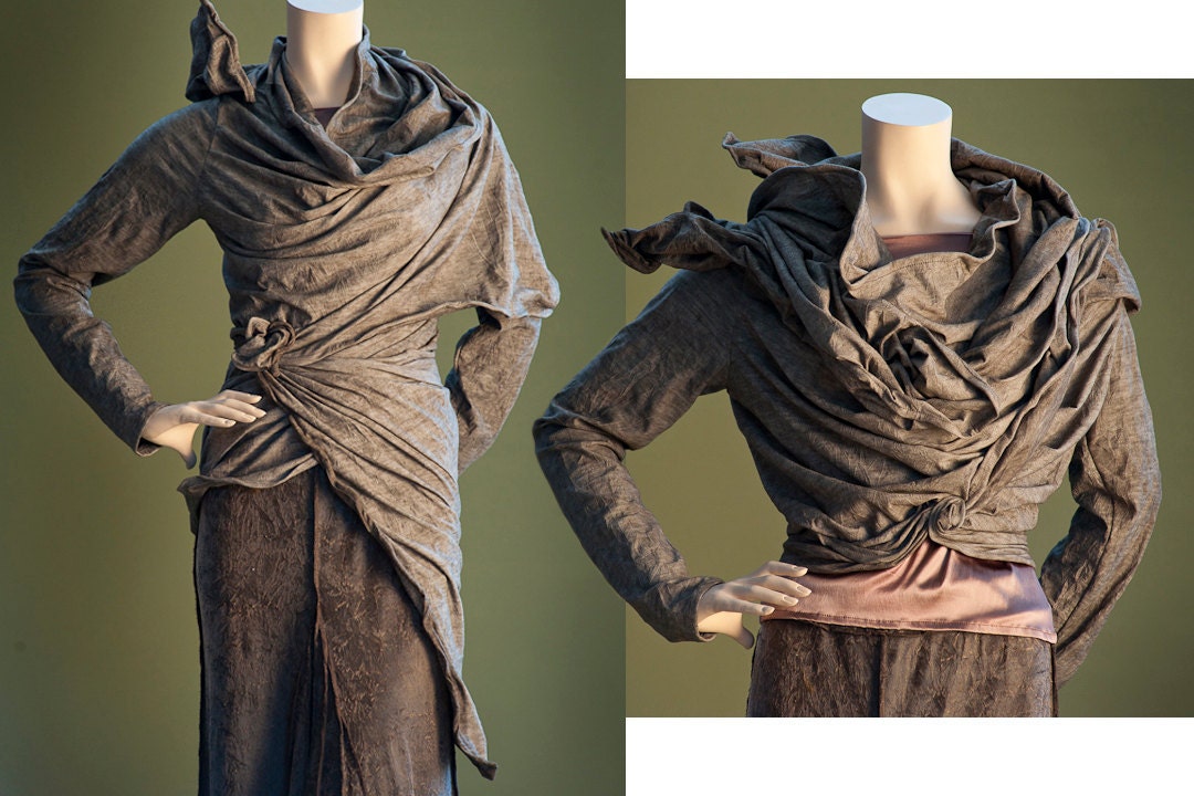 Women's Jacket Long Drape, Sculptural Wired Jersey Wrap, Design Yourself Versatile Looks