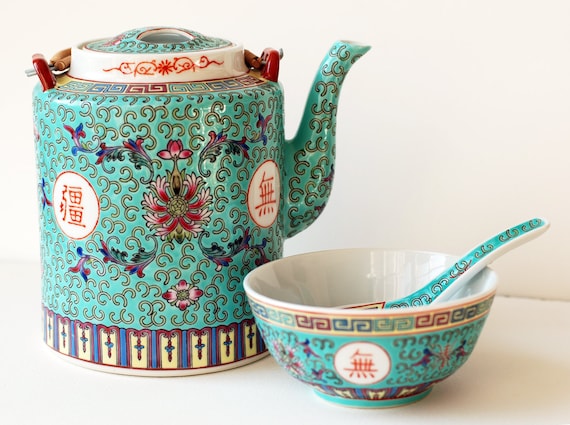Porcelain Tea Set Turquoise Made in China