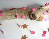Cork and wool felt star garland in Bright Pink