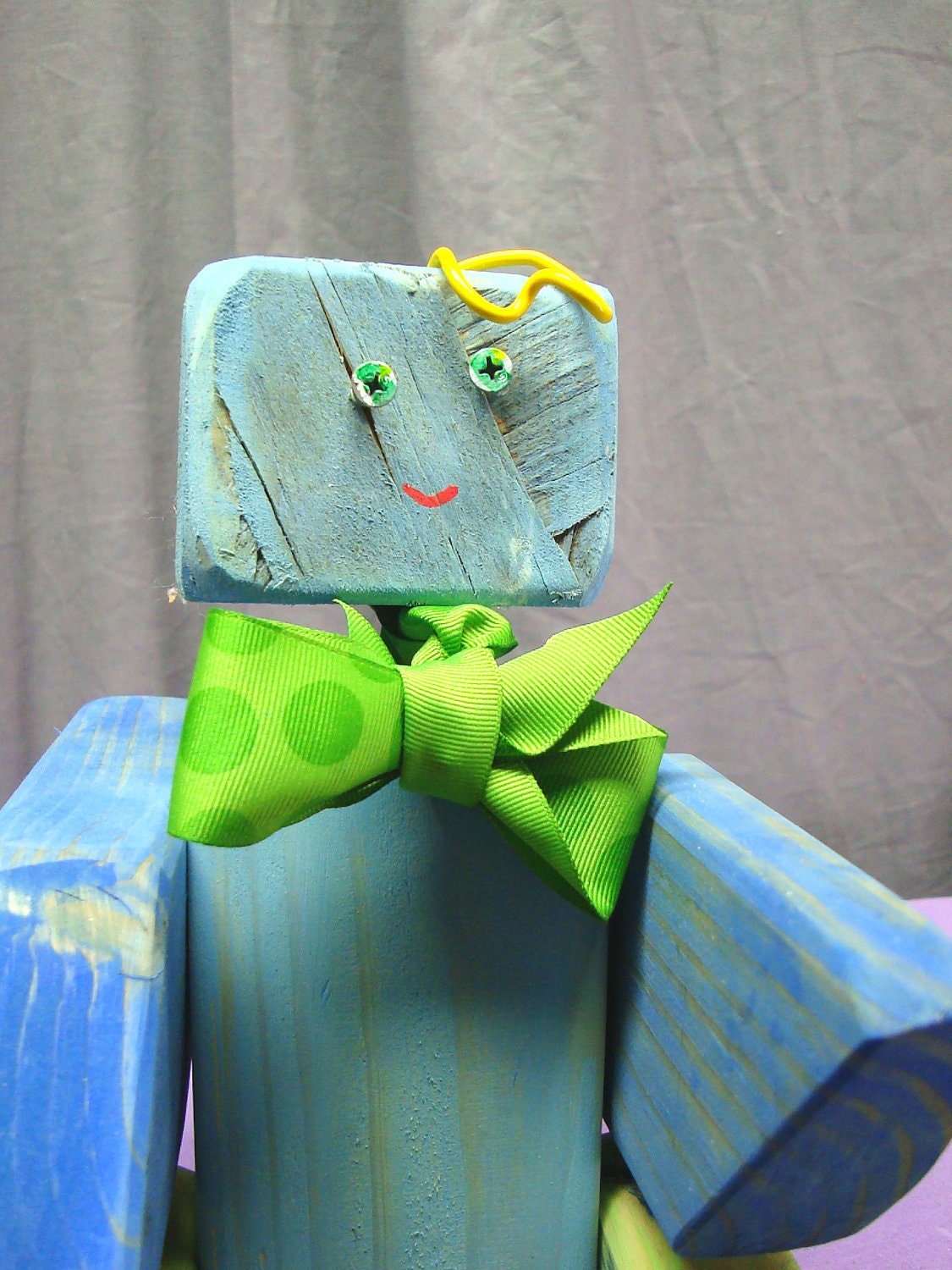 Upcycled MonsterWood Bot - Sam E. Fig - True Blue and Springly Mint