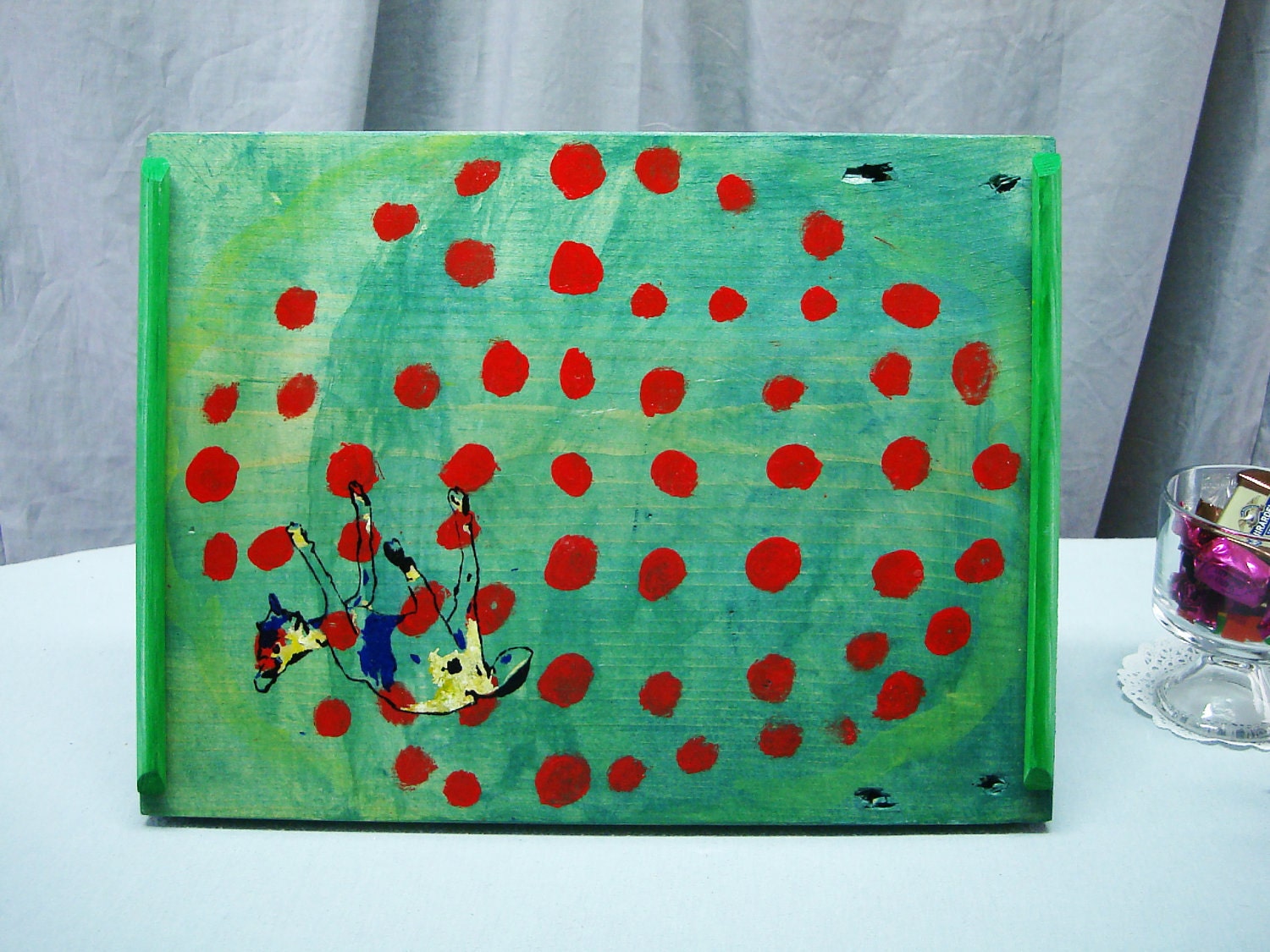 Upcycled Serving Tray - " Goat Lounge " - Hi Ho Cheery Green Wash