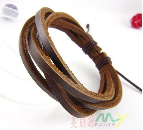 Brown Leather Bracelet Wristband Mens Womens f2
