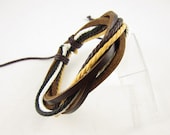 Brown Black Leather Bracelet Wristband Mens Womens ff31