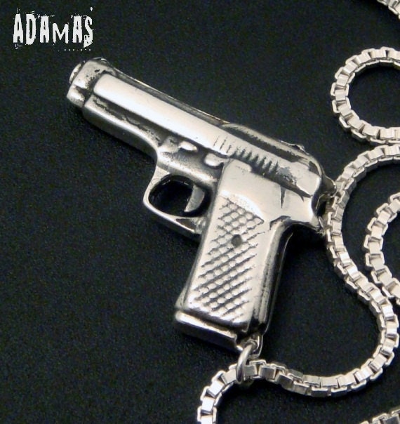 Sterling Silver Necklace and Beretta Pistol Gun Pendant