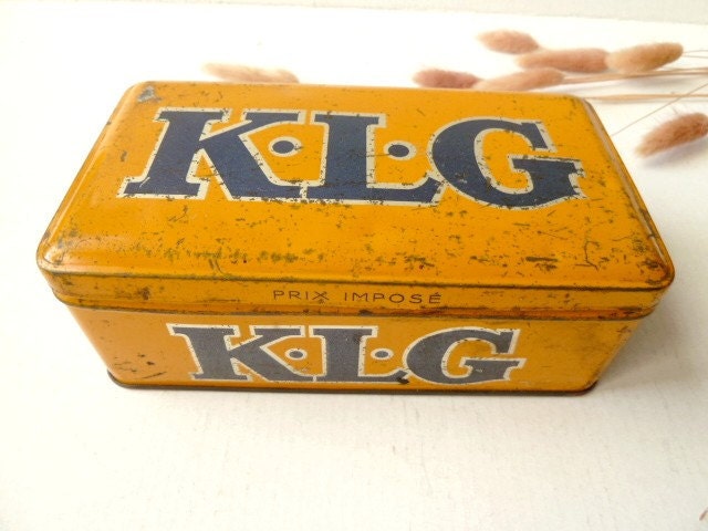 Vintage French tin box .1950s. Citroen. Yellow box.Industrial .Mustard . Fall colour .Autumn