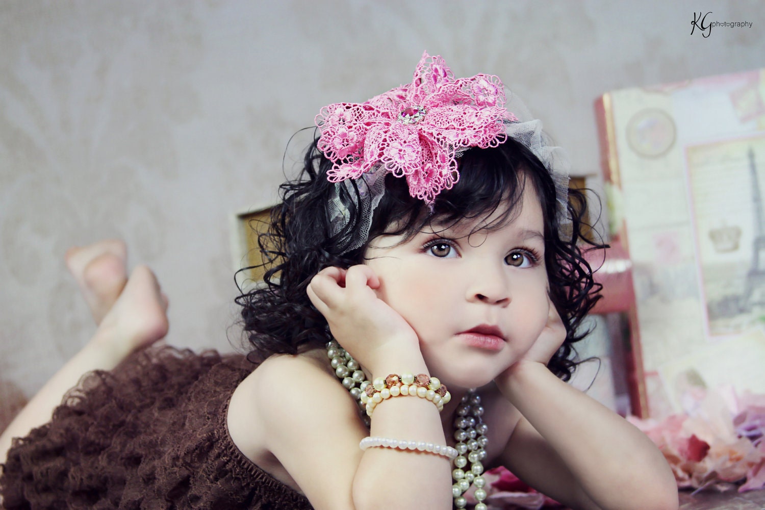 Christmas Vintage Pink and Antique White Sequin Headband-Wedding- Pageant Wear- Photo Prop-Photography