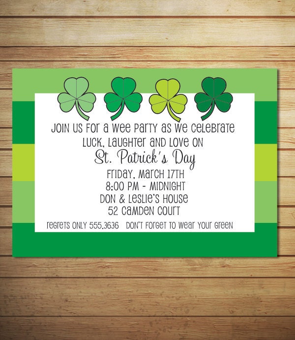 St Patrick's Day Party Invitation, 4 leaf clovers, St Patty's Day - Printable