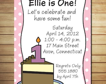 First Birthday Invite, Cake and Ice Cream, Birthday Invitations for Girls, Printable