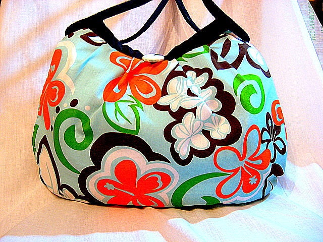 Hawaiian Hobo Bag Floral Purse Handbag Medium Bag Aloha Hawaiian Fabric Light Blue Orange White In Stock