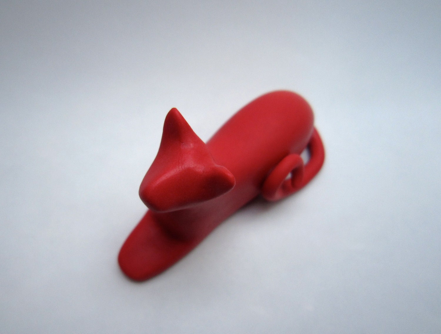 Little red lounging cat sculpture decoration hand made OOAK