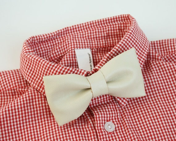 Ivory Bow Tie with Vintage Washing Faux Leather for Toddlers and Boys