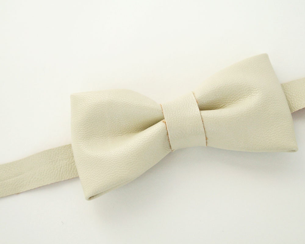 Ivory Bow Tie with Vintage Washing Faux Leather for Toddlers and Boys