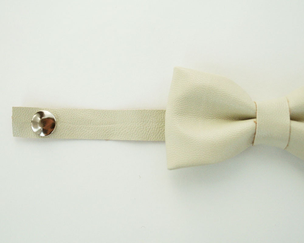 Ivory Bow Tie with Vintage Washing Faux Leather for Toddlers and Boys