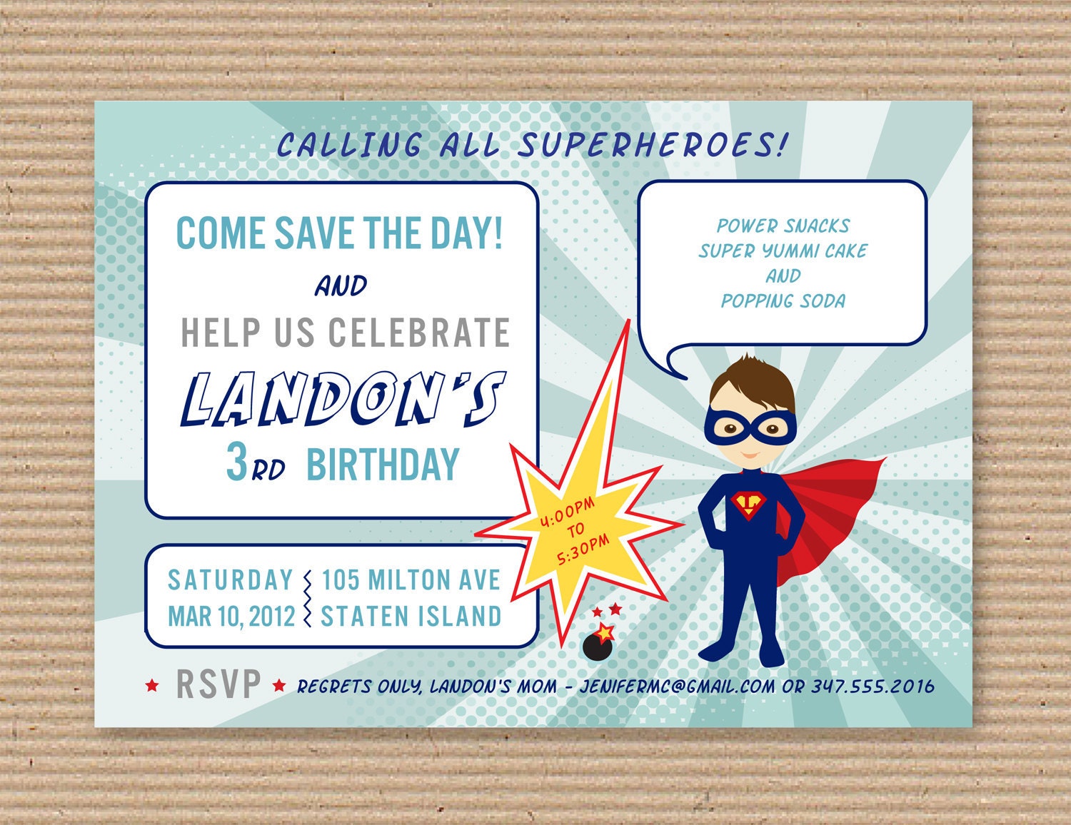 Superhero Birthday Party Invitation - PRINTABLE FILE - by Luvalexa