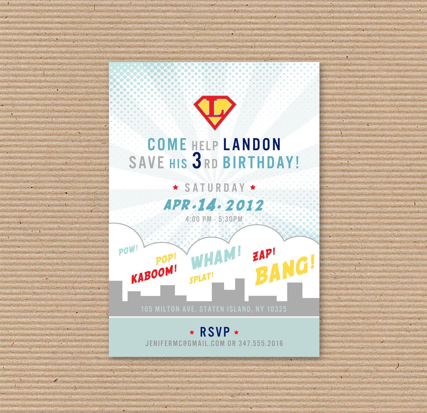 Superhero Birthday Party Invitation - PRINTABLE FILE - by Luvalexa