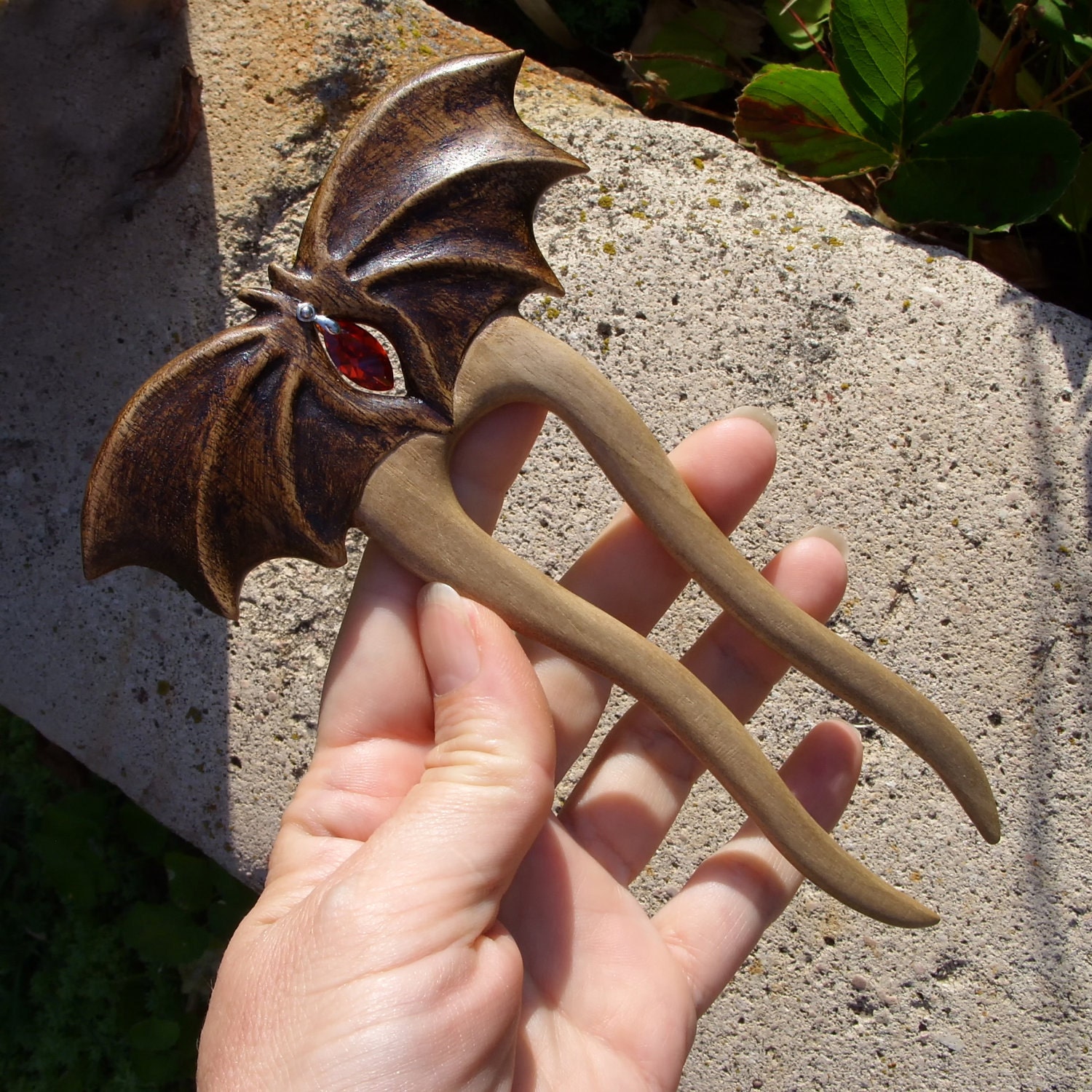 Hand Carved Wooden Hair Sticks Fork Hair Bat Accessory MariyaArts