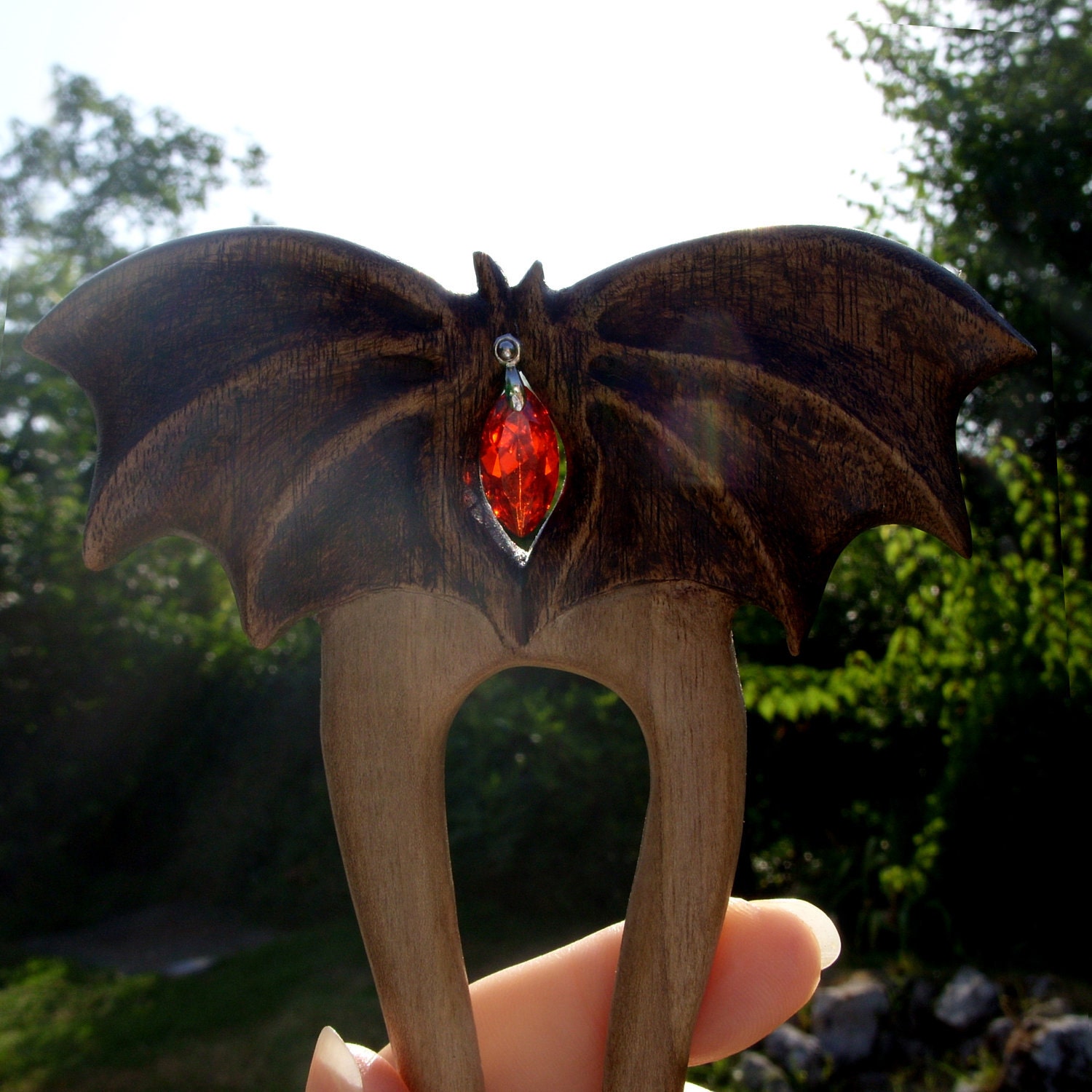 Hand Carved Wooden Hair Sticks Fork Hair Bat Accessory MariyaArts