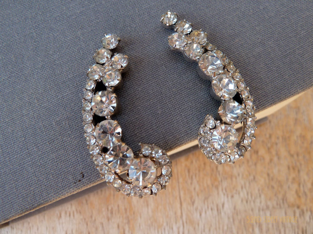 Back to School Sale Juliana Delizza and Elster Rhinestone Earrings Climber Bridal Jewelry