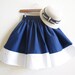 Nautical Navy Blue and Summer Cotton White Sailor Mori girl Full skirt