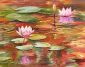 Water Lilies Koi Pond Original Watercolor 5x7 Hawaii Art Janet Zeh