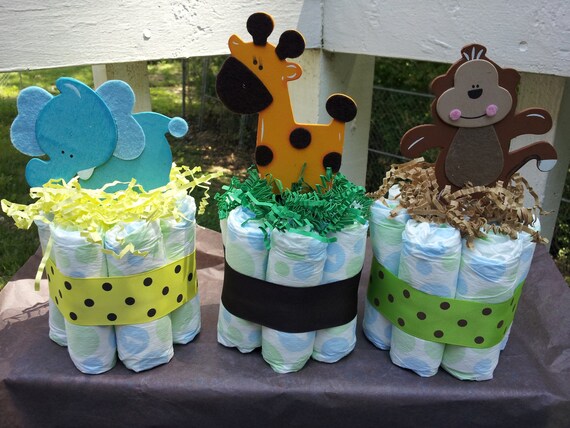 1 Jungle theme mini diaper cake, baby shower centerpiece