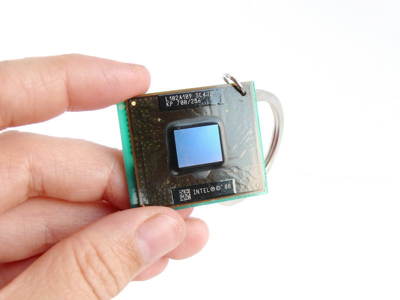 Processor geekery keychain - recycled computer ready to ship