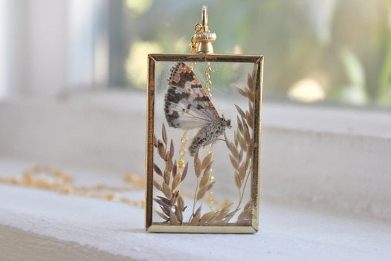 Vintage Pressed Butterfly Necklace