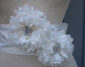 Wedding bridal white color handmade two flowers sash