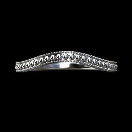 Solid 14K White Gold Curved Milgrain Wedding Band Ring
