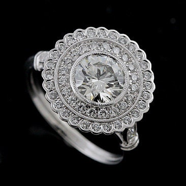 Art Deco Halo Style Platinum Pave Diamond Engagement Ring Mounting