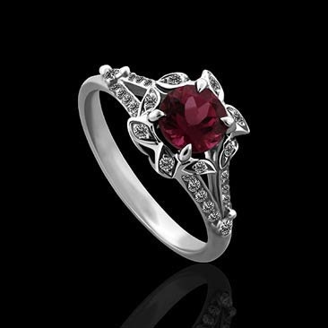 Vintage Style Flower Diamond Pave Pink Tourmaline Engagement Ring 14K White Gold