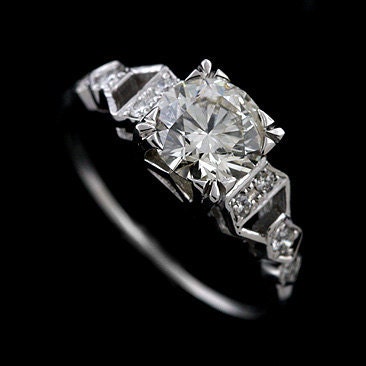 18K White Gold Old European Cut Diamond Art Deco Engagement Ring