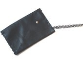 leather clutch hand - wrist old silver chain