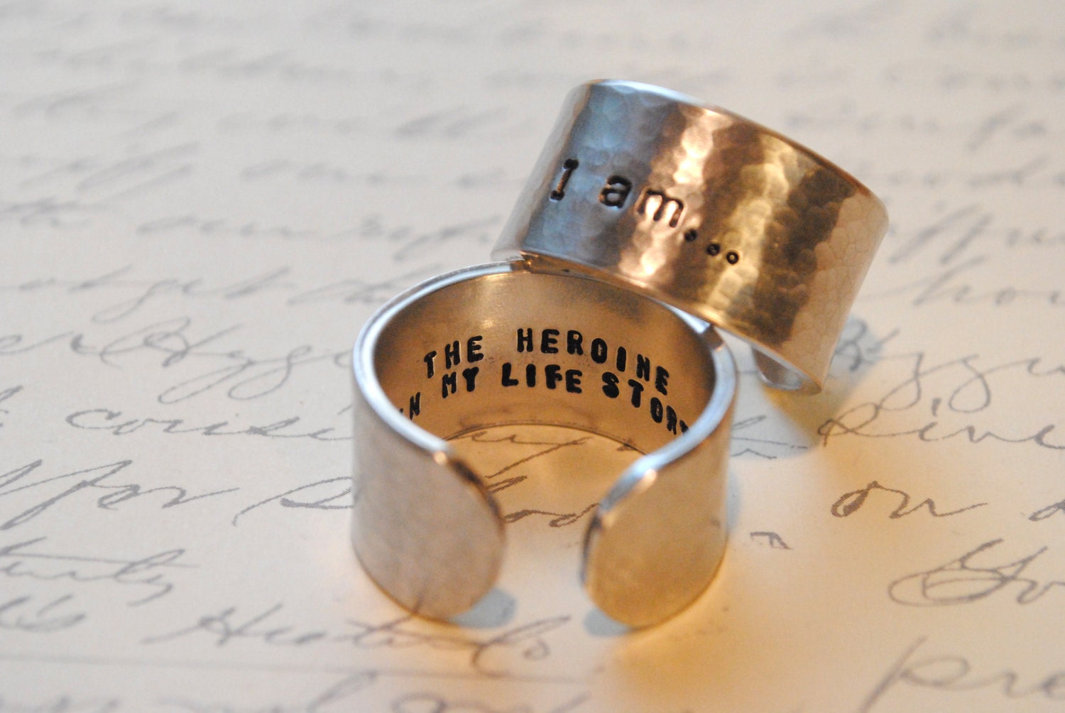 I am...The Heroine in my life Story Custom Secret Affirmation Cuff Ring