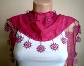 Pink Fuschia Cotton Scarf with Lace Spring Fashion