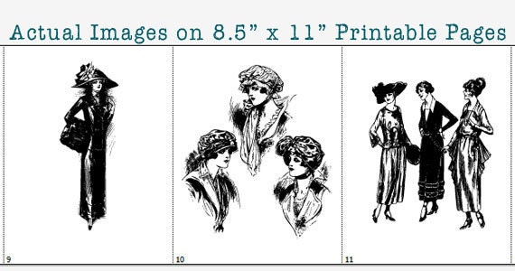 NEW Vintage Women's Fashion Sketches Clip Art Collection - 100% Scalable Vector Art