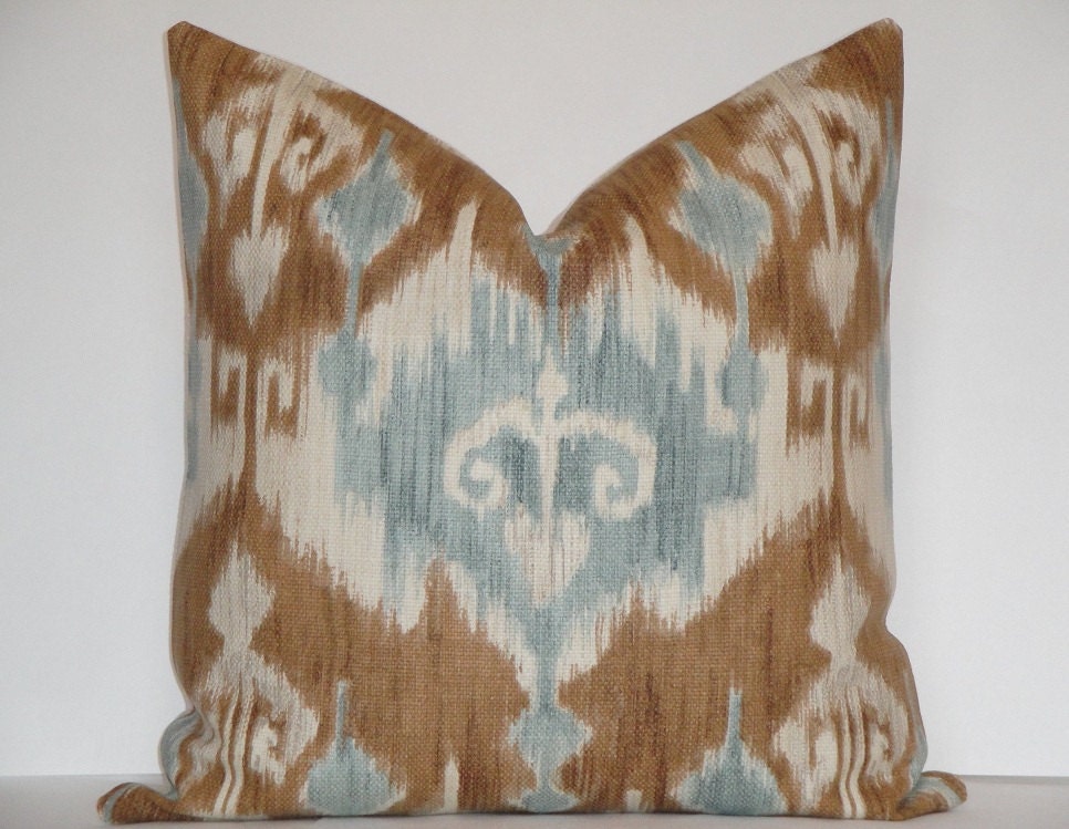 Decorative Pillow Cover / 20 x 20 / Dorrigan IKAT in Lagoon / Sienna / Teal / Ivory / Toss Pillow / Accent Pillow