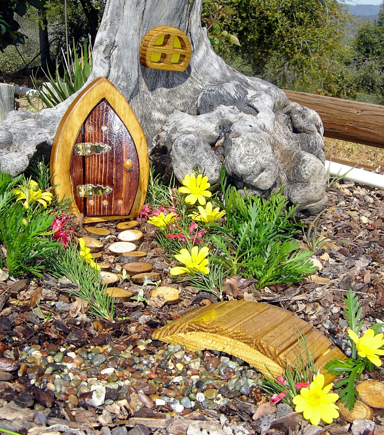 Miniature Garden, Fairy Door, Gnome Door, Hobbit Door, Elf Door, Troll Door. 7" tall open Enchanted door garden kit.