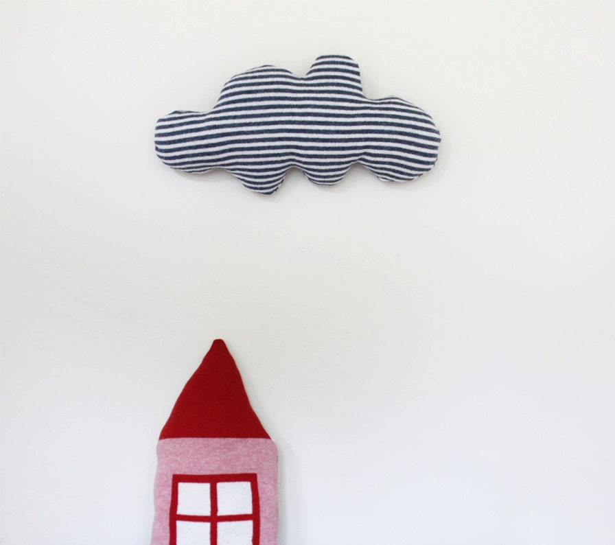 CLOUD shaped pillow - white and blue or grey stripes, soft knitted cushion
