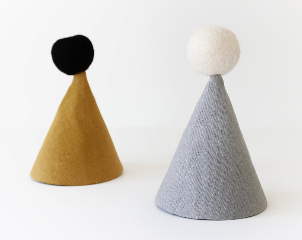 Party Hat - linen party hat in grey (small)
