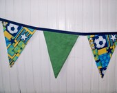 ReUsable Fabric Flag Bunting Banner in blue green yellow soccer