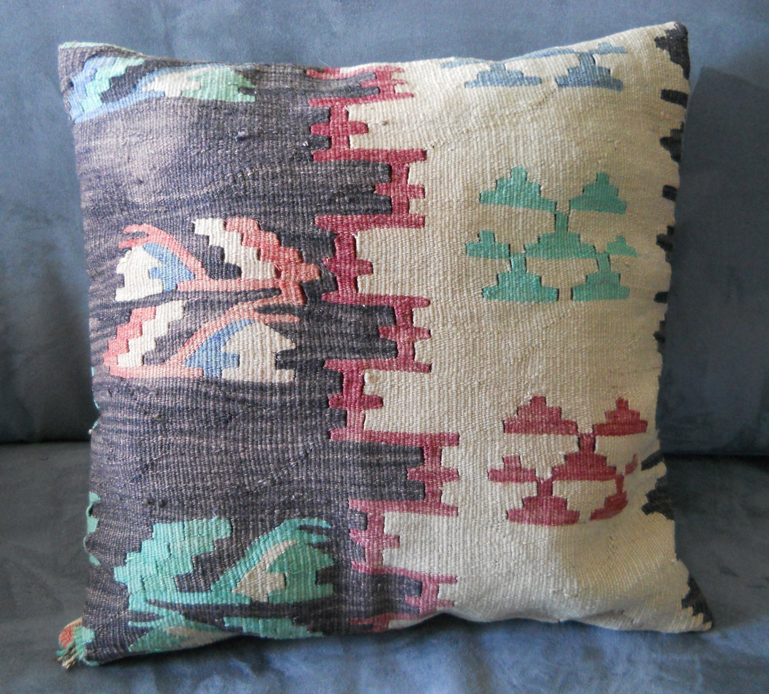 Vintage Kilim pillow cover in Khaki and Black