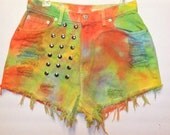 Vintage Levis High Waist Tie-Dyed Denim Shorts with Studs Waist 30 inch