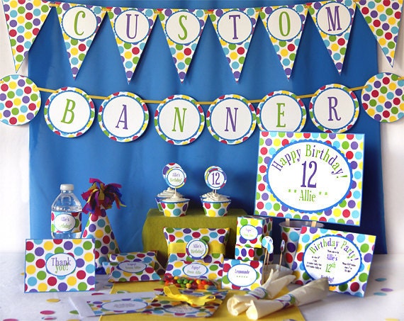 Birthday Party Printables - Complete Set - PDF digital - Party Supplies and Decorations - Multi Dots