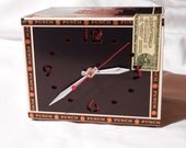 Unique Upcycled Cigar Box Clock Navy Blue  Red Accents Desk Shelf Man Cave Office Male Gift