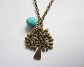 necklace---antique bronze tree pendant and turquoise