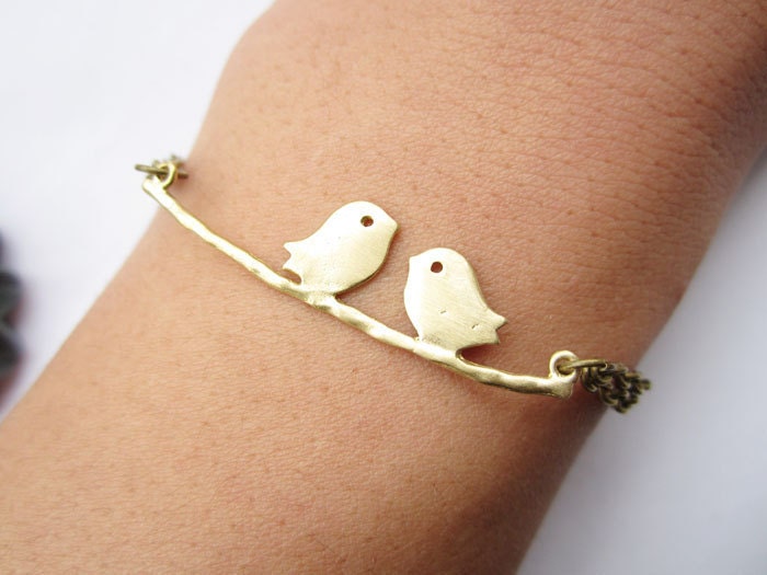 lover bracelet---golden love birds on the branch pendant love bracelet  & antique bronze chain